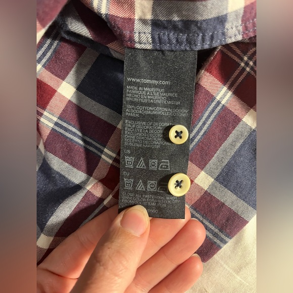 Tommy Hilfiger Slim Fit Button Down Dress Shirt Oxford Plaid Blue Red - Picture 4 of 7